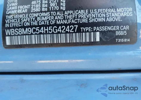 2017 BMW M3 z USA, uszkodzony, nr VIN WBS8M9C54H5G42427